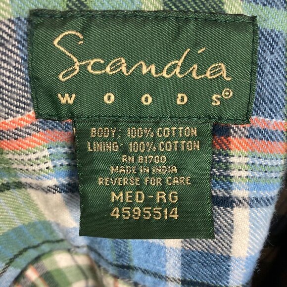 Scandia Woods Flannel Lined Khaki Shirt Medium Button Front Blue Plaid Lining - Picture 6 of 6
